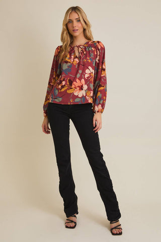 Adore You V-NECK FRONT TIE LONG SLEEVE FLORAL TOP