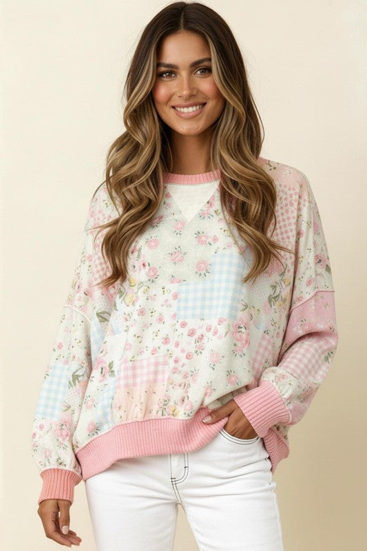 Triangle Oversized Long Sleeve Patchwork Sweater Top