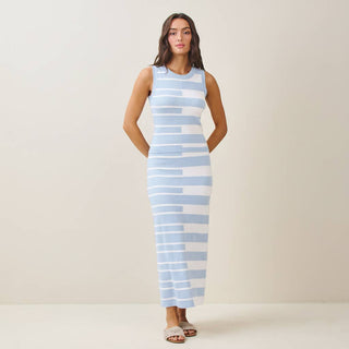 Ruin the Friendship Striped Colorblock Knit Vest & Midi Skirt Set in Blue