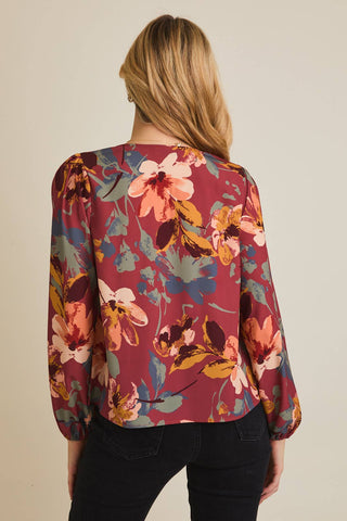 Adore You V-NECK FRONT TIE LONG SLEEVE FLORAL TOP