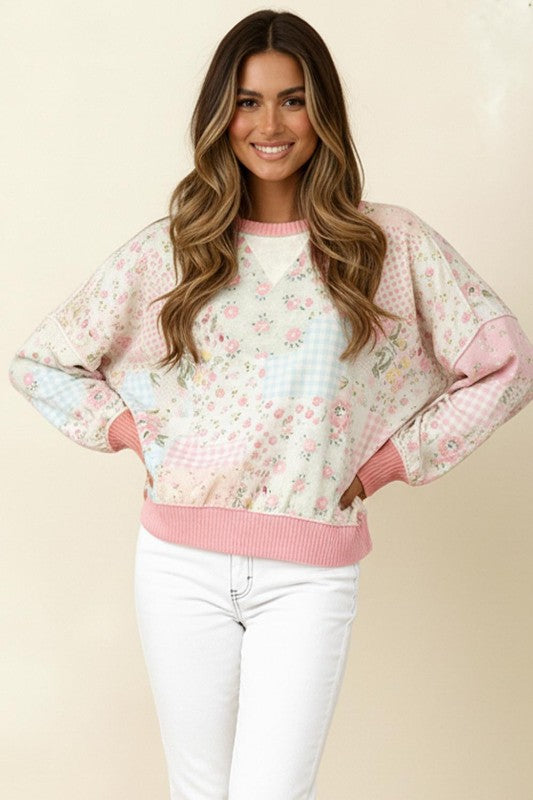Triangle Oversized Long Sleeve Patchwork Sweater Top