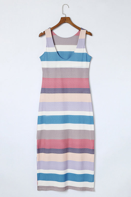 willow Striped Slit Sleeveless Maxi Dress