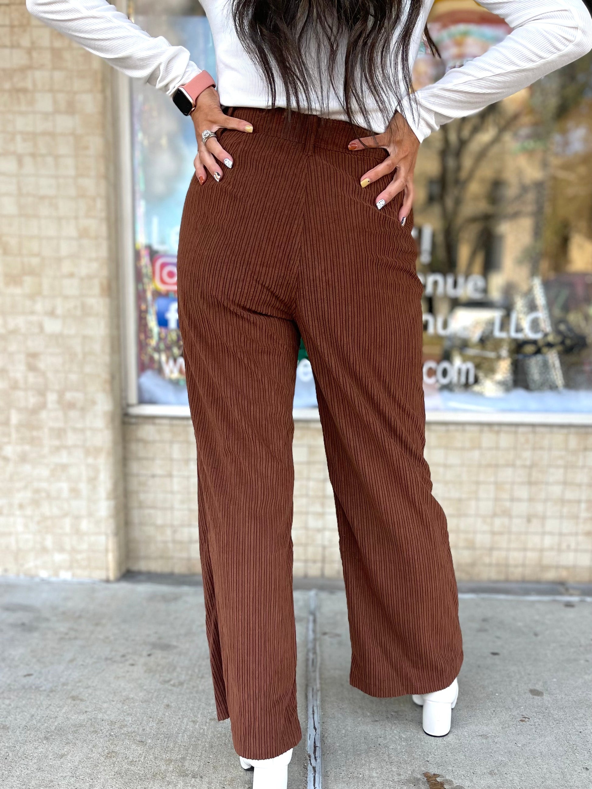 Corduroy Wide Leg Pants - Brown - West Avenue
