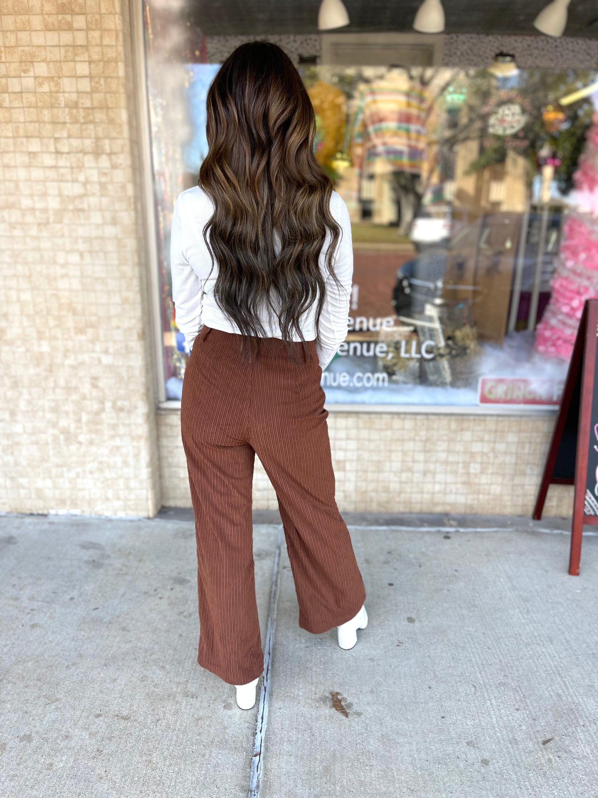 Corduroy Wide Leg Pants - Brown - West Avenue
