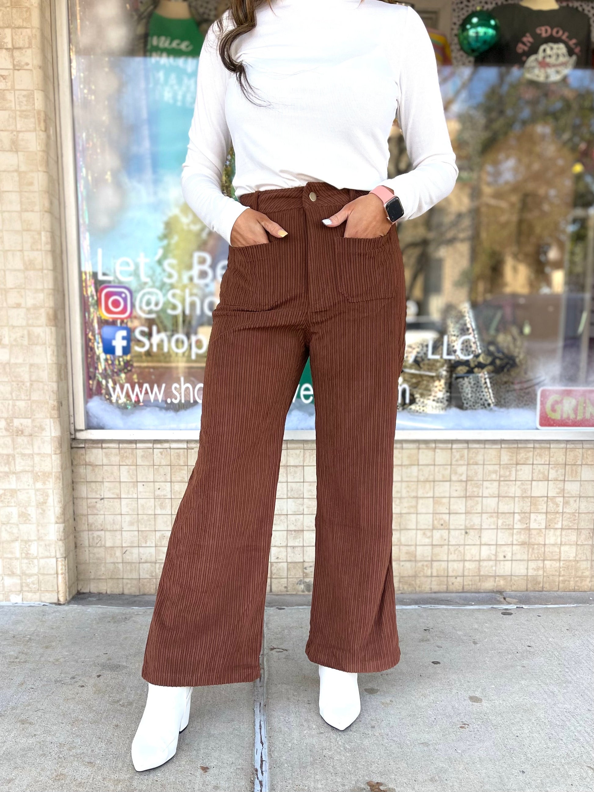 Corduroy Wide Leg Pants - Brown - West Avenue