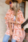 Peach Floral Printed Ruffle Sleeve Kimono Cover Up