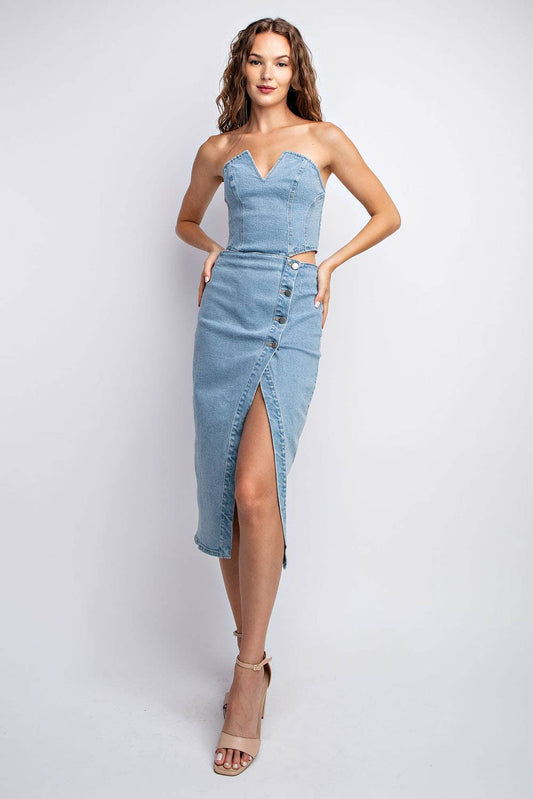 It Girl Split Denim Corset Top