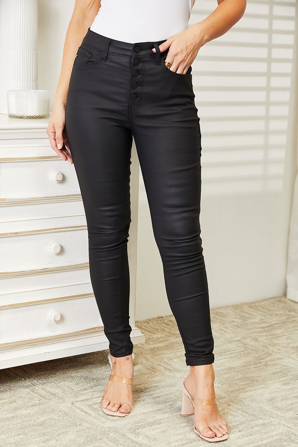 Lonely Hearts Full Size High Rise Black Coated Ankle Skinny Jeans