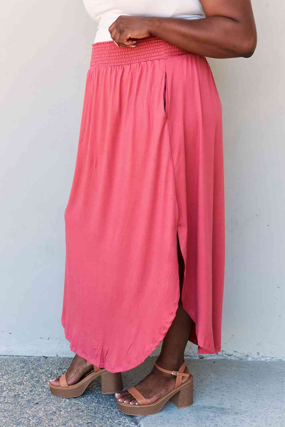 Comfort Princess Full Size High Waist Scoop Hem Maxi Skirt in Hot Pink