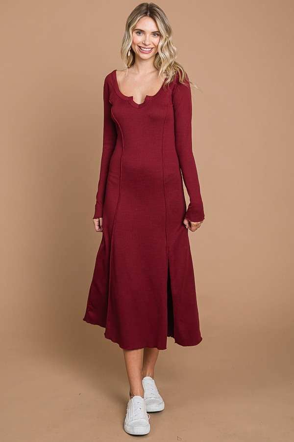 ManEater Tiny Notch Neck Maxi Dress in Burgundy