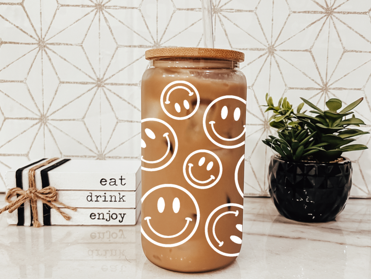 Smiley Face Glass Can