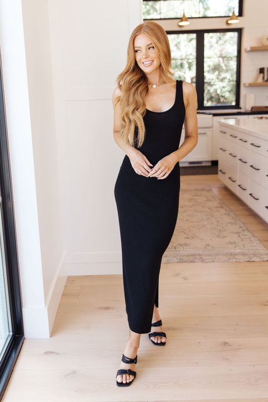 Crafted from a lightweight ribbed sweater knit, it features a scooped neckline, sleeveless, side slits, and a fitted silhouette that falls to a maxi length. Look glamorous without sacrificing comfort and glide into any SLO event with confidence