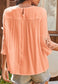 The Anna-Kaci blouse is detailed with a cute floral lace detail. Features a round neck line, elbow length sleeves, keyhole back detail, and flowy fit. Pair it with denim shorts and sneakers for a juxtaposing look.