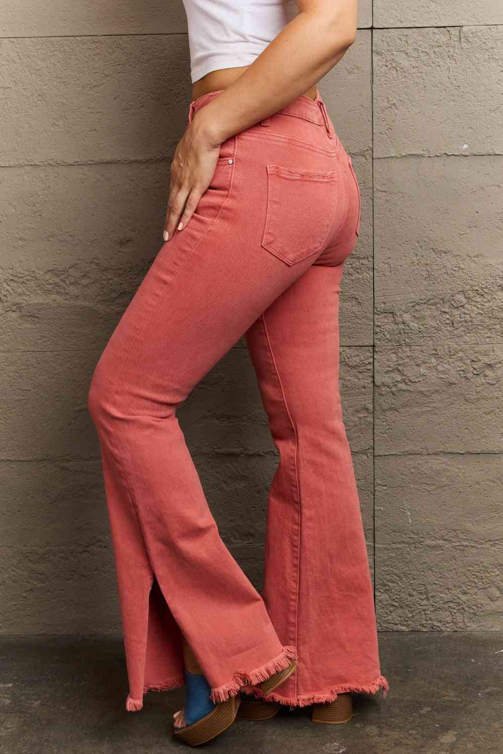 RISEN Bailey Full Size High Waist Side Slit Flare Jeans