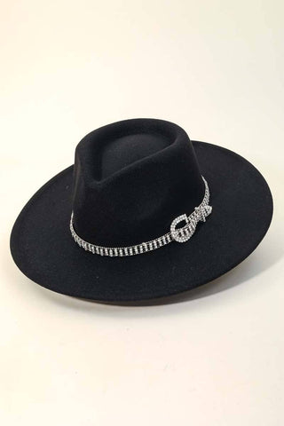Rhinestone Chain Belt Strap Fedora Hat