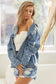 Gabby Pearl Detail Distressed Button Up Denim Jacket