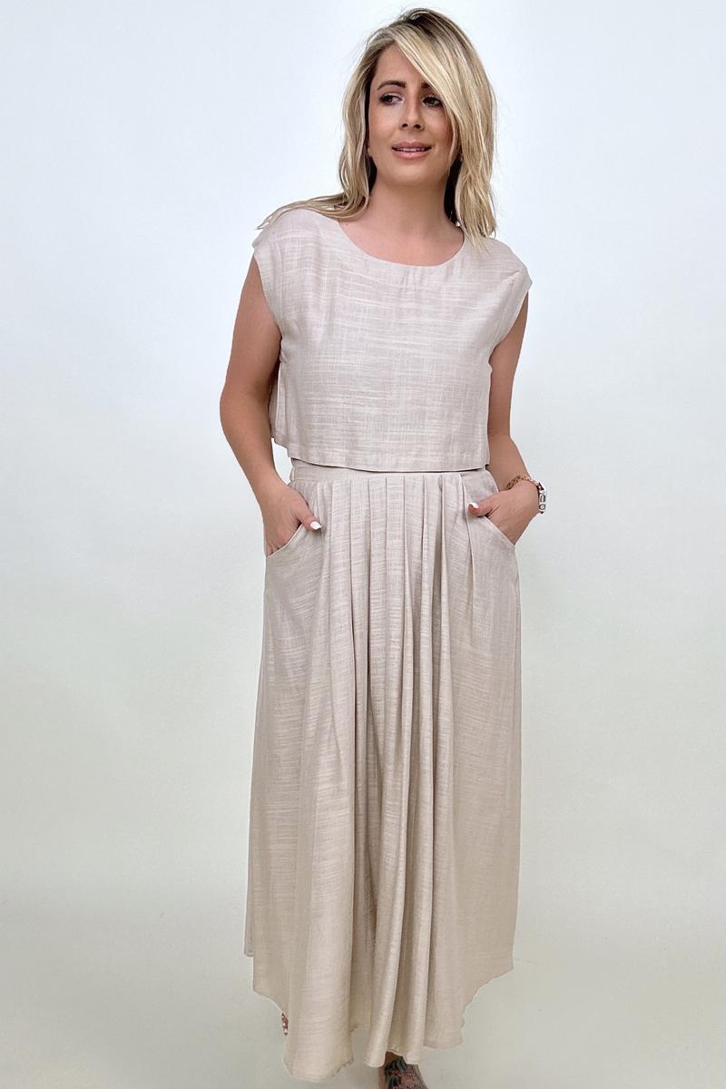 Diana Sleeveless Linen Top And Skirt Set