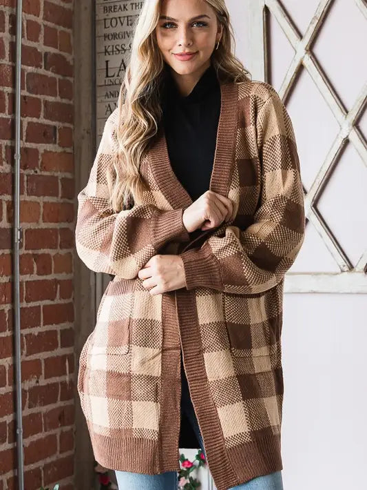 Plaid Sweater Cardigan